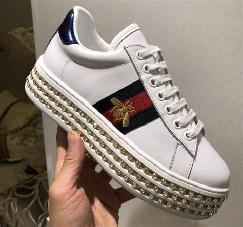 gucci shoes with swarovski crystals|Gucci platform sneakers with crystals.